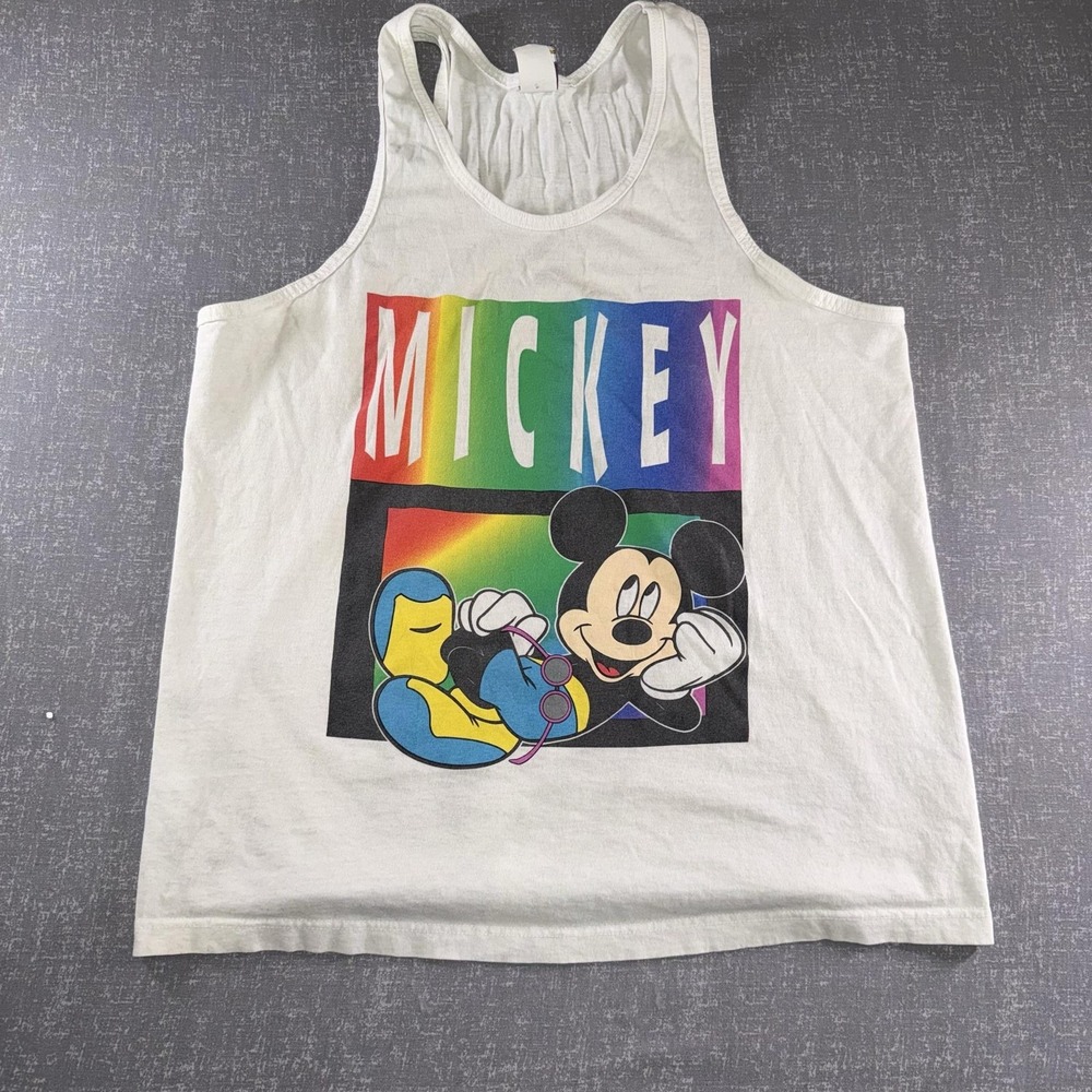 Vintage Mickey Unlimited Shirt Womens One Size White Rainbow Racerback Tank 90s